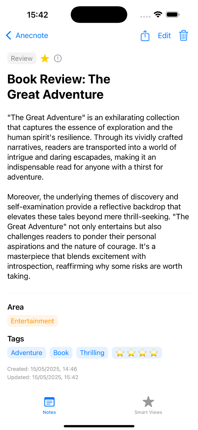 Anecnote note detail screenshot