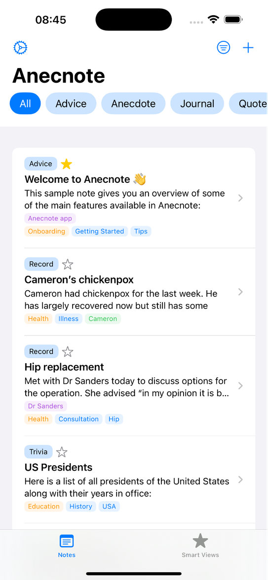 Anecnote app screenshot preview